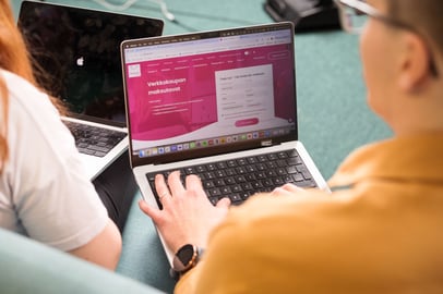 Mies katsoo Paytrailin verkkosivua kannettavalta tietokoneeltaan