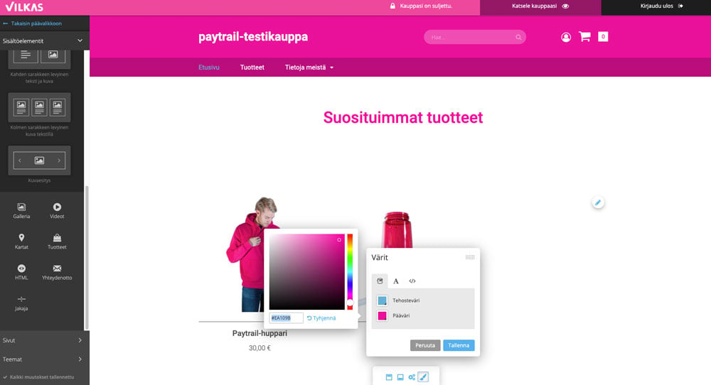 Vilkas verkkokauppa ulkoasun muokkaus